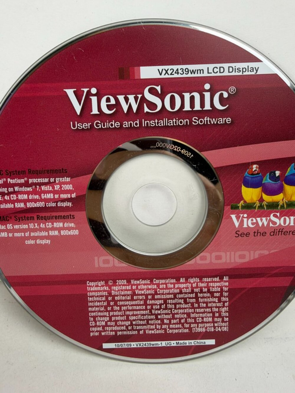 ViewSonic VX2439wm User Guide Installation Software CD VX2439wm1 Light Scratches
